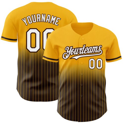 FadeFashion0660 Custom Gold Pinstripe White-Brown Authentic Fade Fashion Baseball Jersey
