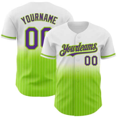 FadeFashion0662 Custom White Pinstripe Purple-Neon Green Authentic Fade Fashion Baseball Jersey