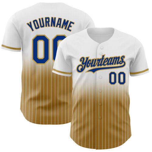 FadeFashion0669 Custom White Pinstripe Royal-Old Gold Authentic Fade Fashion Baseball Jersey
