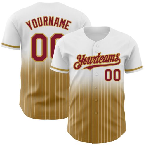 FadeFashion0672 Custom White Pinstripe Crimson-Old Gold Authentic Fade Fashion Baseball Jersey