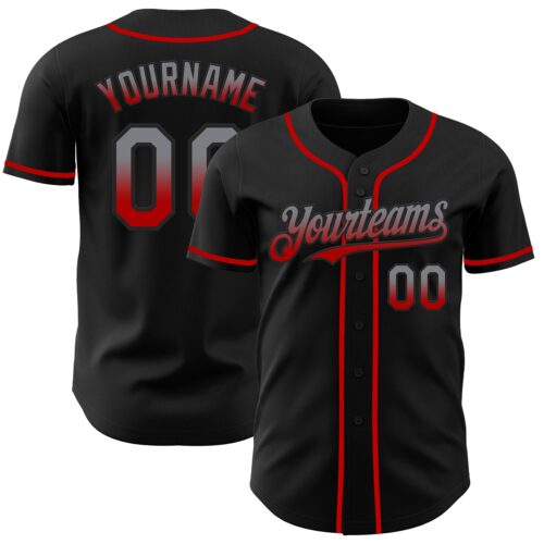 FadeFashion0842 Custom Black Gray-Red Authentic Fade Fashion Baseball Jersey