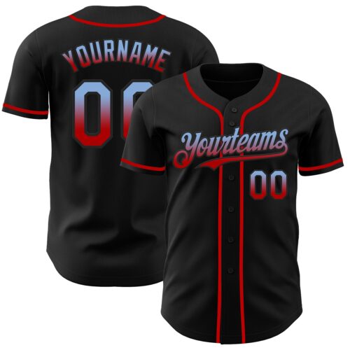 FadeFashion0843 Custom Black Light Blue-Red Authentic Fade Fashion Baseball Jersey