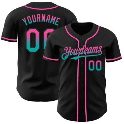FadeFashion0858 Custom Black Pink-Aqua Authentic Fade Fashion Baseball Jersey