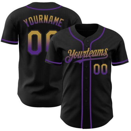FadeFashion0867 Custom Black Old Gold-Purple Authentic Fade Fashion Baseball Jersey