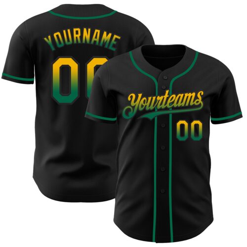 FadeFashion0872 Custom Black Gold-Kelly Green Authentic Fade Fashion Baseball Jersey