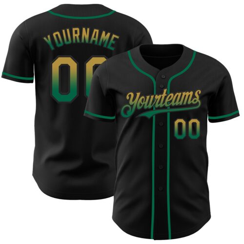 FadeFashion0873 Custom Black Old Gold-Kelly Green Authentic Fade Fashion Baseball Jersey
