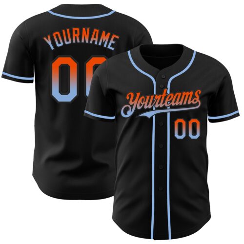 FadeFashion0878 Custom Black Orange-Light Blue Authentic Fade Fashion Baseball Jersey