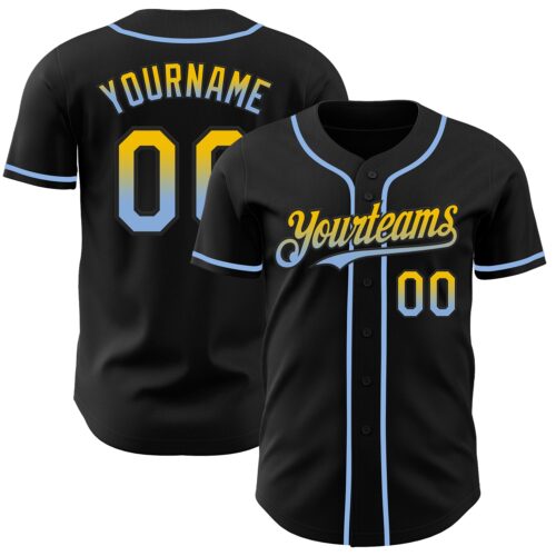 FadeFashion0879 Custom Black Yellow-Light Blue Authentic Fade Fashion Baseball Jersey