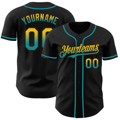 FadeFashion0886 Custom Black Yellow-Teal Authentic Fade Fashion Baseball Jersey