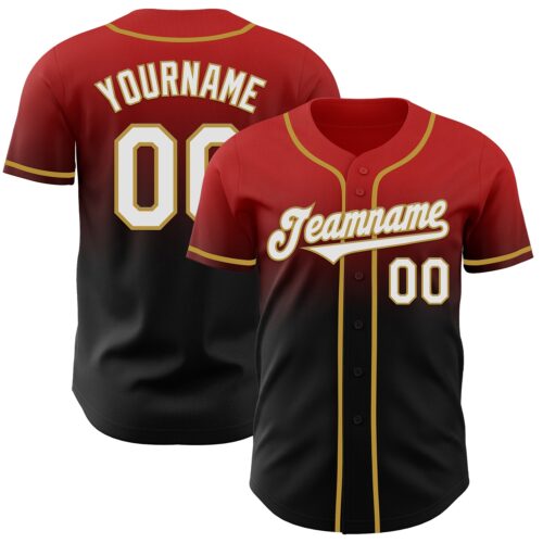 FadeFashion1016 Custom Red Black-Old Gold Authentic Fade Fashion Baseball Jersey