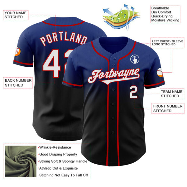 Custom Royal Black-Red Authentic Fade Fashion Baseball Jersey