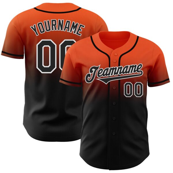 Custom Orange Black-White Authentic Fade Fashion Baseball Jersey