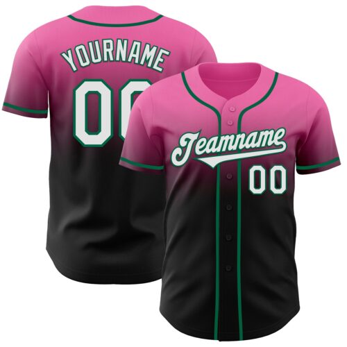 FadeFashion1028 Custom Pink Black-Kelly Green Authentic Fade Fashion Baseball Jersey