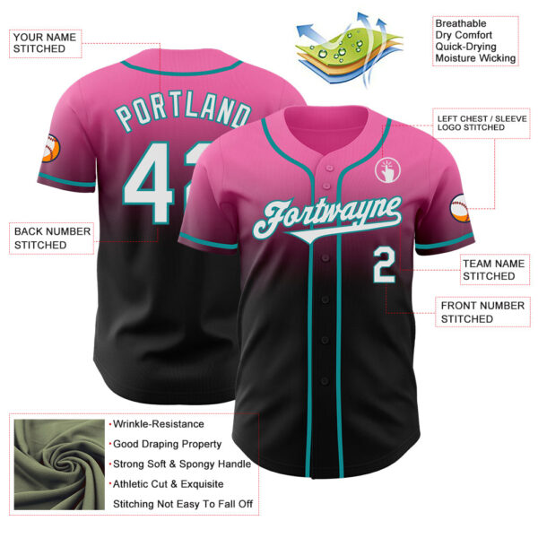 Custom Pink Black-Teal Authentic Fade Fashion Baseball Jersey