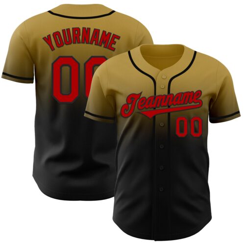 FadeFashion1033 Custom Old Gold Red-Black Authentic Fade Fashion Baseball Jersey