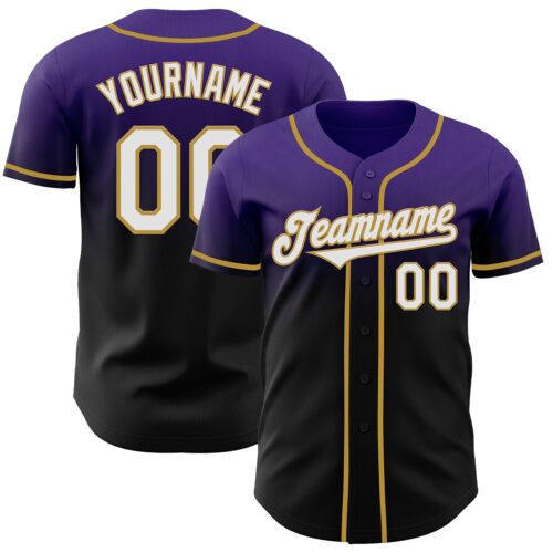 FadeFashion1040 Custom Purple Black-Old Gold Authentic Fade Fashion Baseball Jersey
