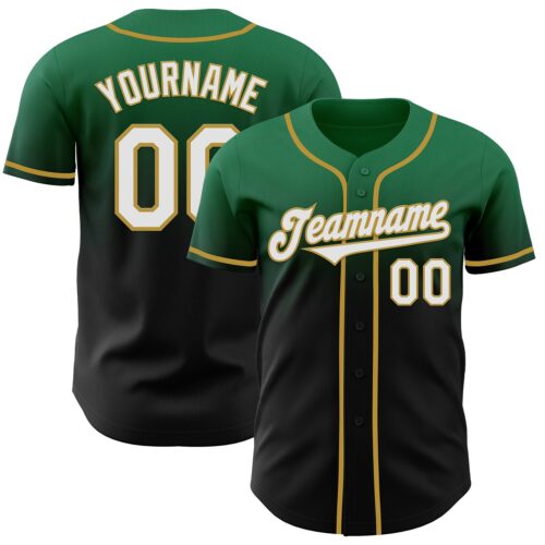 FadeFashion1050 Custom Kelly Green Black-Old Gold Authentic Fade Fashion Baseball Jersey