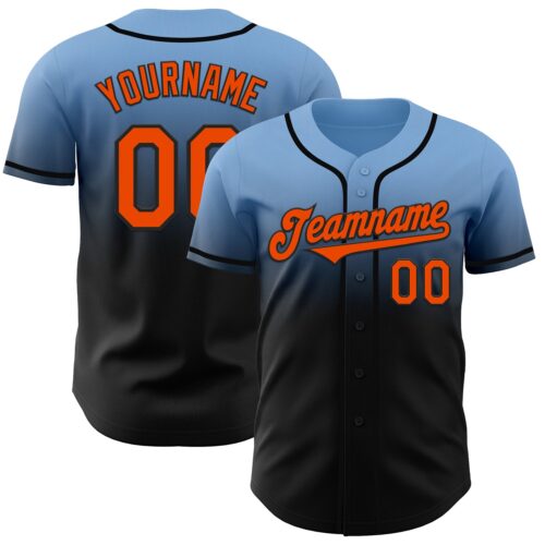 FadeFashion1053 Custom Light Blue Orange-Black Authentic Fade Fashion Baseball Jersey