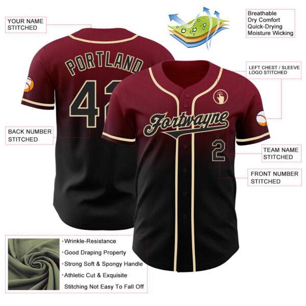 Custom Crimson Black-Cream Authentic Fade Fashion Baseball Jersey