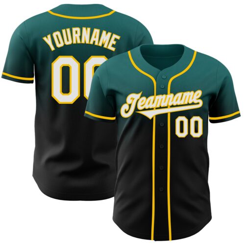 FadeFashion1065 Custom Teal Black-Yellow Authentic Fade Fashion Baseball Jersey