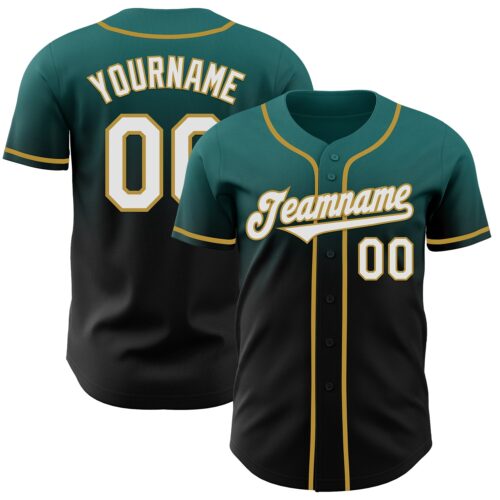 FadeFashion1068 Custom Teal Black-Old Gold Authentic Fade Fashion Baseball Jersey