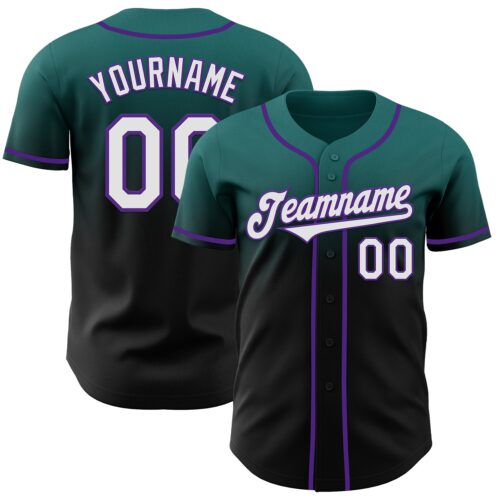 FadeFashion1070 Custom Teal Black-Purple Authentic Fade Fashion Baseball Jersey