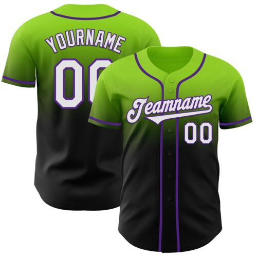 FadeFashion1072 Custom Neon Green Black-Purple Authentic Fade Fashion Baseball Jersey
