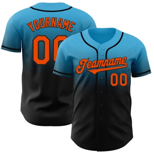 FadeFashion1077 Custom Sky Blue Orange-Black Authentic Fade Fashion Baseball Jersey
