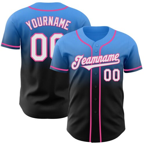 FadeFashion1080 Custom Electric Blue Black-Pink Authentic Fade Fashion Baseball Jersey