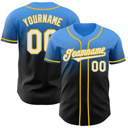 FadeFashion1082 Custom Electric Blue Black-Yellow Authentic Fade Fashion Baseball Jersey