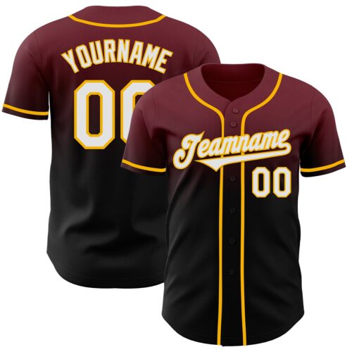FadeFashion1093 Custom Burgundy Black-Gold Authentic Fade Fashion Baseball Jersey