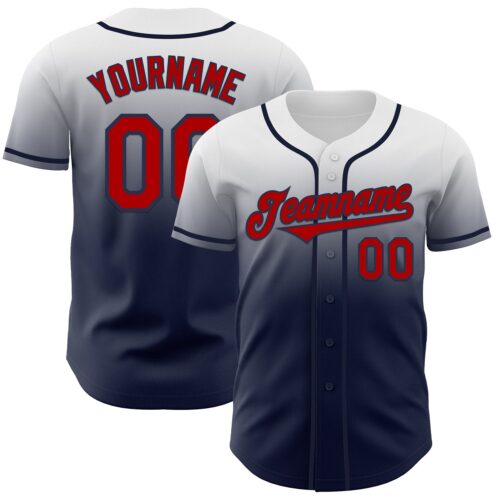 FadeFashion1098 Custom White Red-Navy Authentic Fade Fashion Baseball Jersey