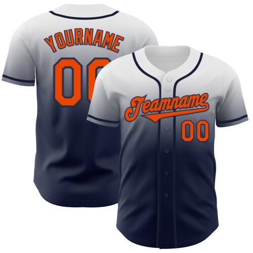 FadeFashion1099 Custom White Orange-Navy Authentic Fade Fashion Baseball Jersey