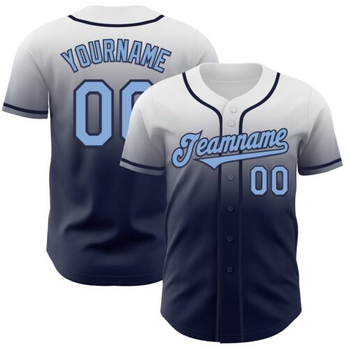FadeFashion1101 Custom White Light Blue-Navy Authentic Fade Fashion Baseball Jersey