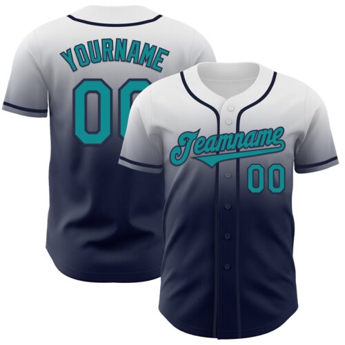 FadeFashion1102 Custom White Teal-Navy Authentic Fade Fashion Baseball Jersey