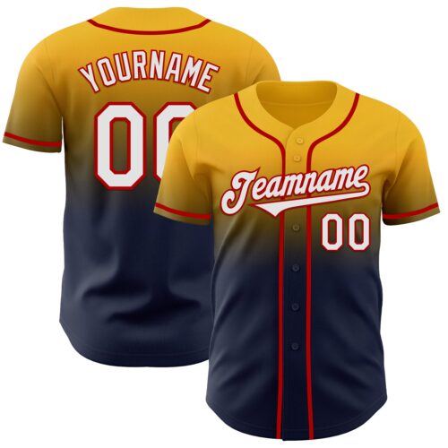 FadeFashion1111 Custom Gold Navy-Red Authentic Fade Fashion Baseball Jersey