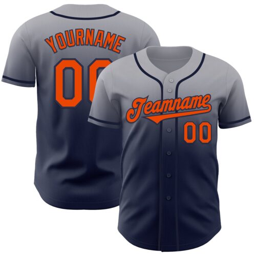FadeFashion1115 Custom Gray Orange-Navy Authentic Fade Fashion Baseball Jersey