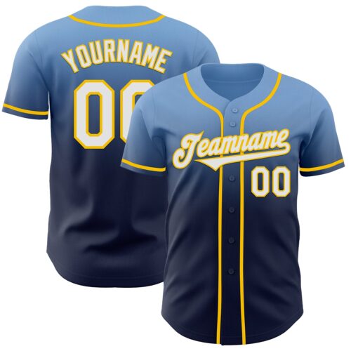 FadeFashion1118 Custom Light Blue Navy-Yellow Authentic Fade Fashion Baseball Jersey