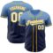 Custom Light Blue Navy-Yellow Authentic Fade Fashion Baseball Jersey