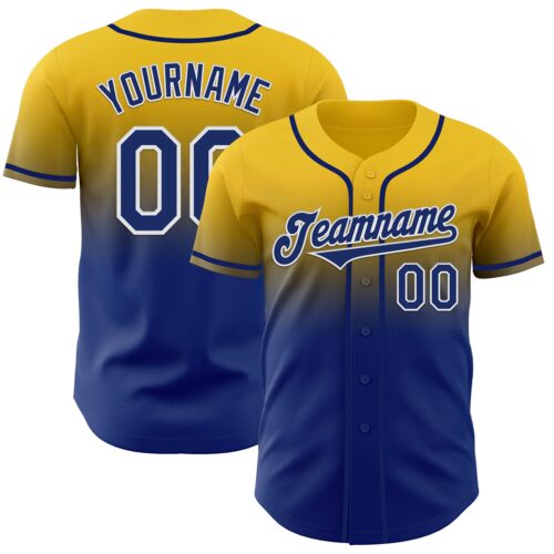 FadeFashion1140 Custom Yellow Royal-White Authentic Fade Fashion Baseball Jersey