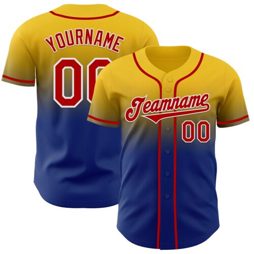 FadeFashion1141 Custom Yellow Red Royal-White Authentic Fade Fashion Baseball Jersey