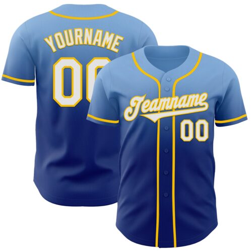 FadeFashion1150 Custom Light Blue White Royal-Yellow Authentic Fade Fashion Baseball Jersey