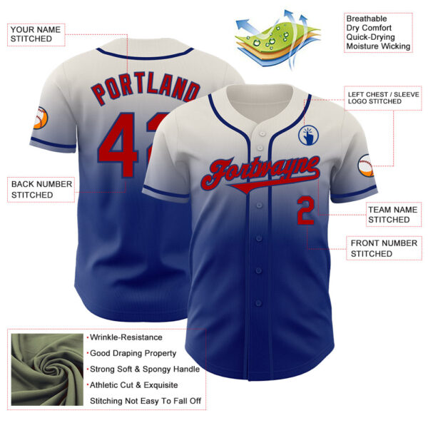 Custom Cream Red-Royal Authentic Fade Fashion Baseball Jersey