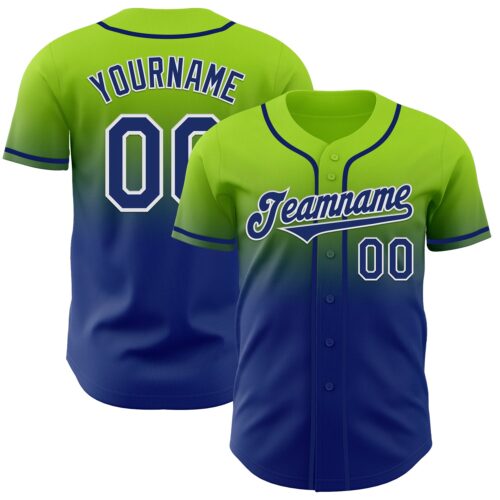 FadeFashion1156 Custom Neon Green Royal-White Authentic Fade Fashion Baseball Jersey