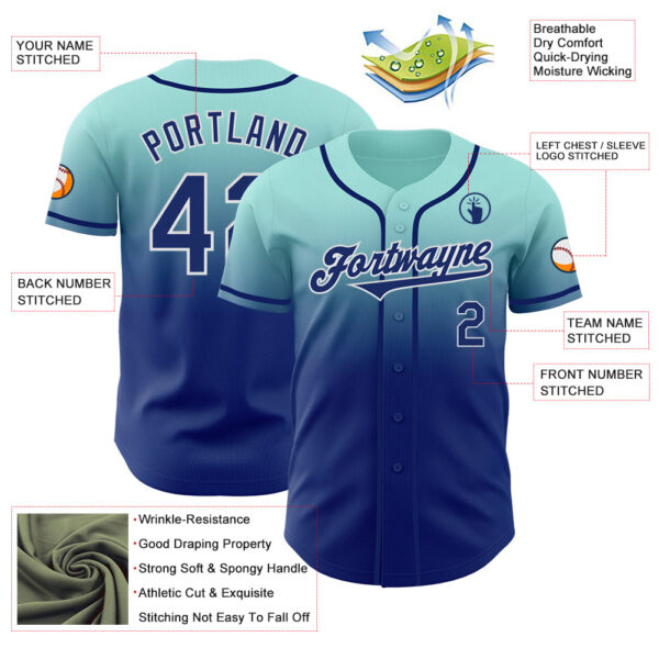 Custom Ice Blue Royal-White Authentic Fade Fashion Baseball Jersey