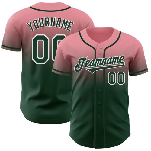 FadeFashion1172 Custom Medium Pink Green-White Authentic Fade Fashion Baseball Jersey