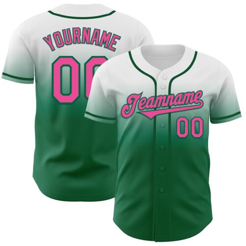 FadeFashion1175 Custom White Pink-Kelly Green Authentic Fade Fashion Baseball Jersey