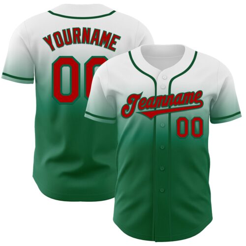 FadeFashion1176 Custom White Red-Kelly Green Authentic Fade Fashion Baseball Jersey