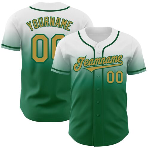 FadeFashion1178 Custom White Old Gold-Kelly Green Authentic Fade Fashion Baseball Jersey