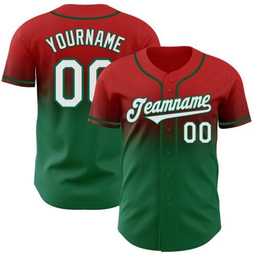 FadeFashion1179 Custom Red White-Kelly Green Authentic Fade Fashion Baseball Jersey